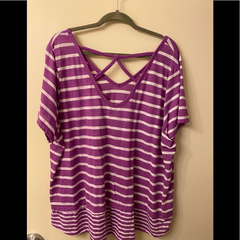 Purple stripped tee with crisscross back.